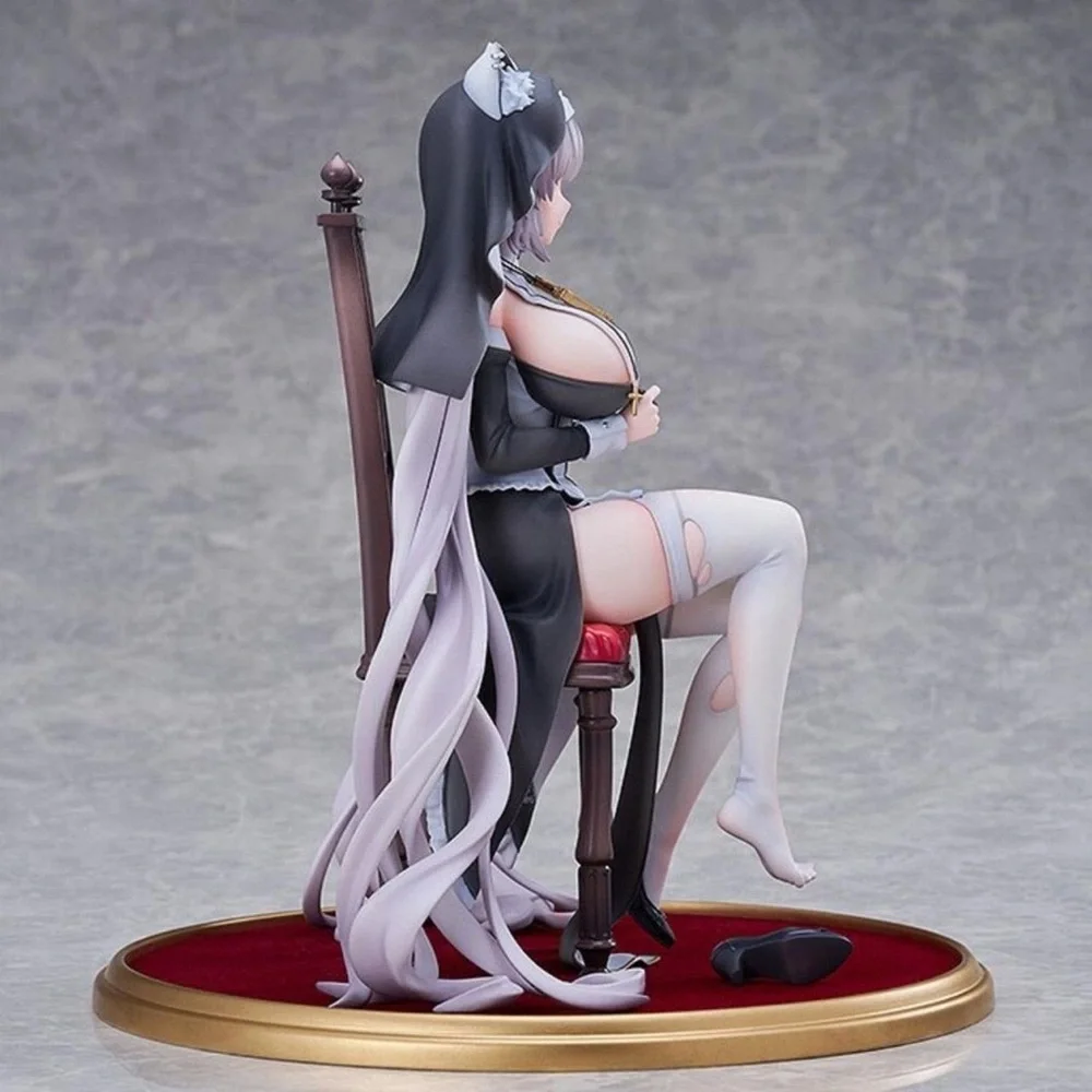 Lavender-Haired Catgirl Figure Seated on Red Velvet Chair